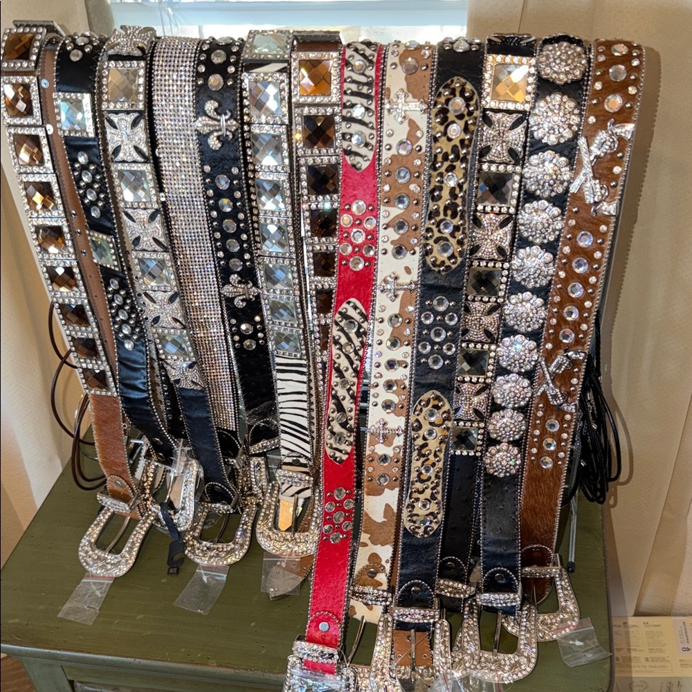 Crystal & Studded Western Belt Collection - Black, Brown, Red, Tan
